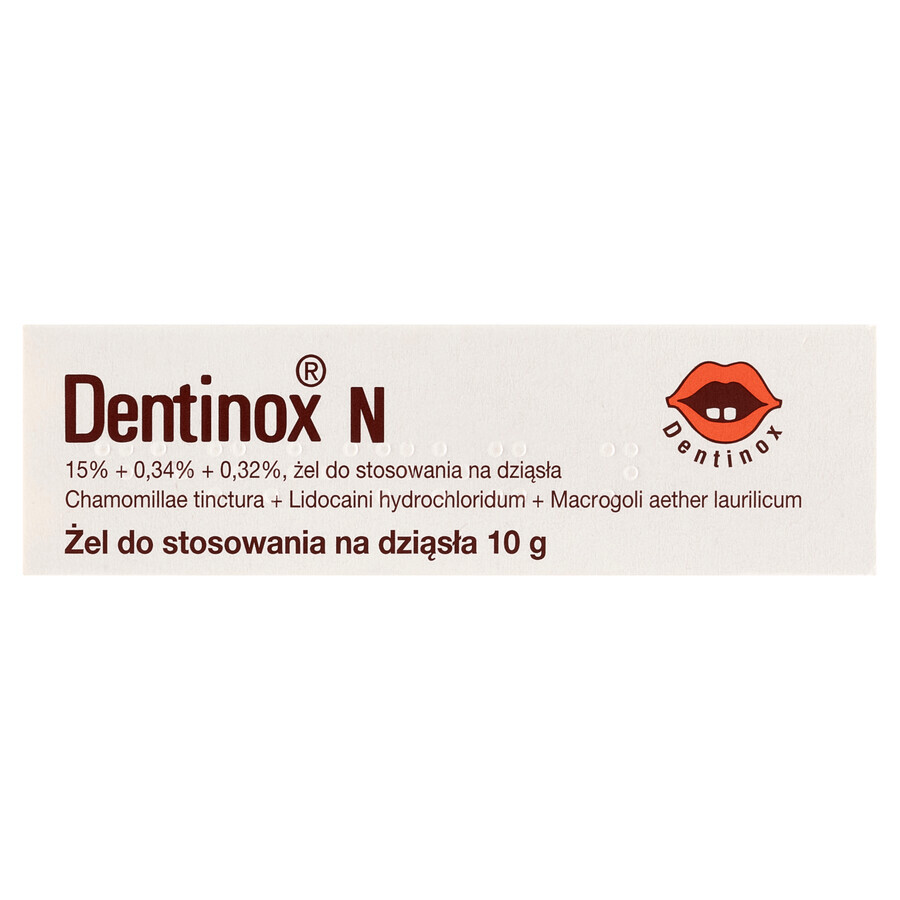 Dentinox N (150 mg + 3.4 mg + 3.2 mg)/g, gel for application to the gums, 10 g