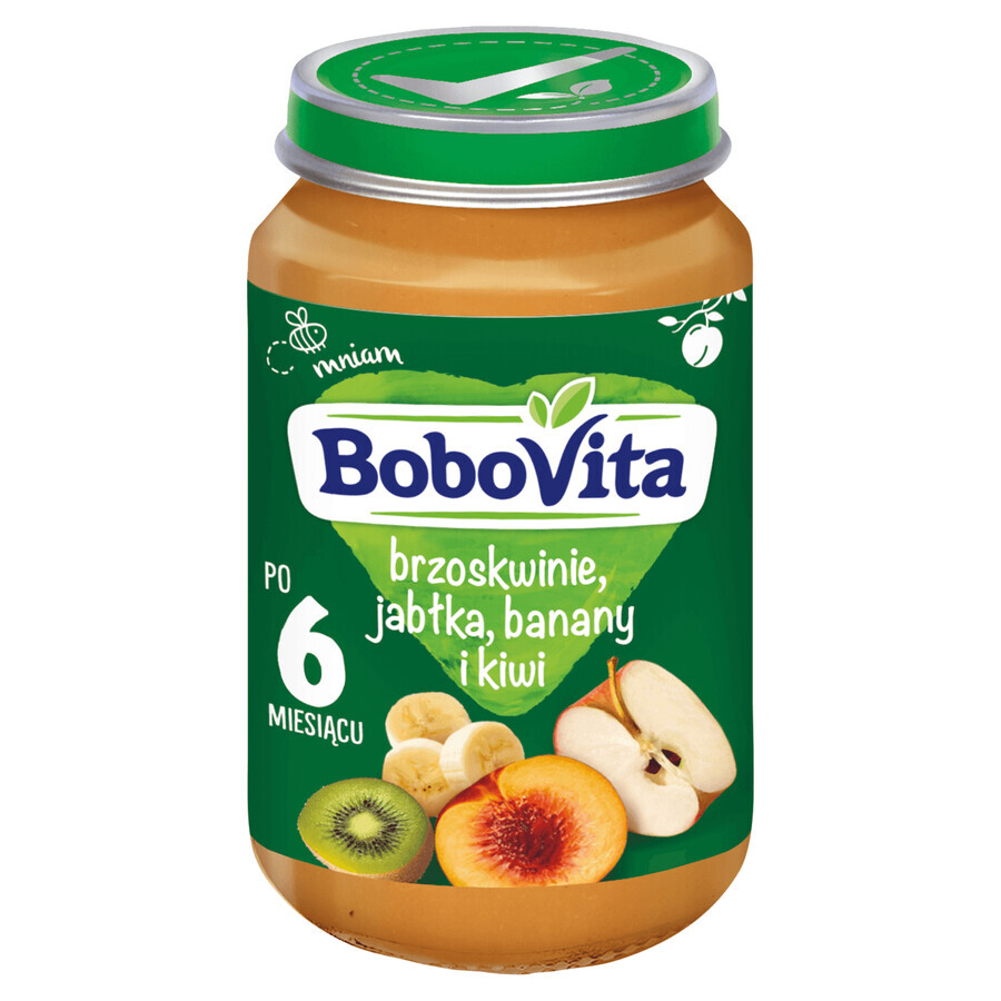 BoboVita Desert, piersică, măr, banană, kiwi, după 6 luni, 190 g