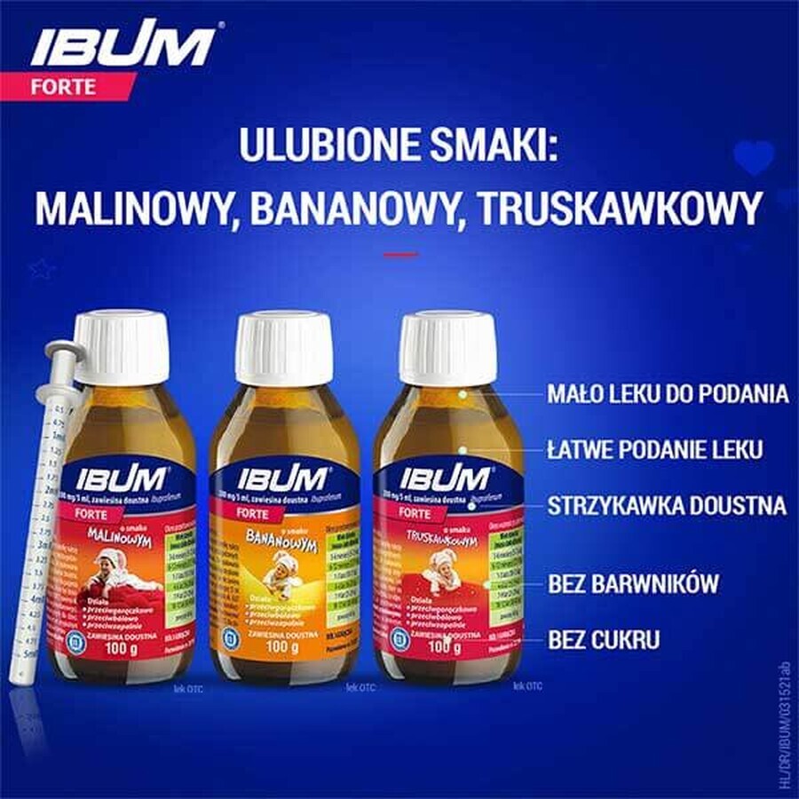 Ibum Forte 200 mg/ 5 ml, sospensione orale per bambini a partire da 3 mesi, gusto fragola, 100 g