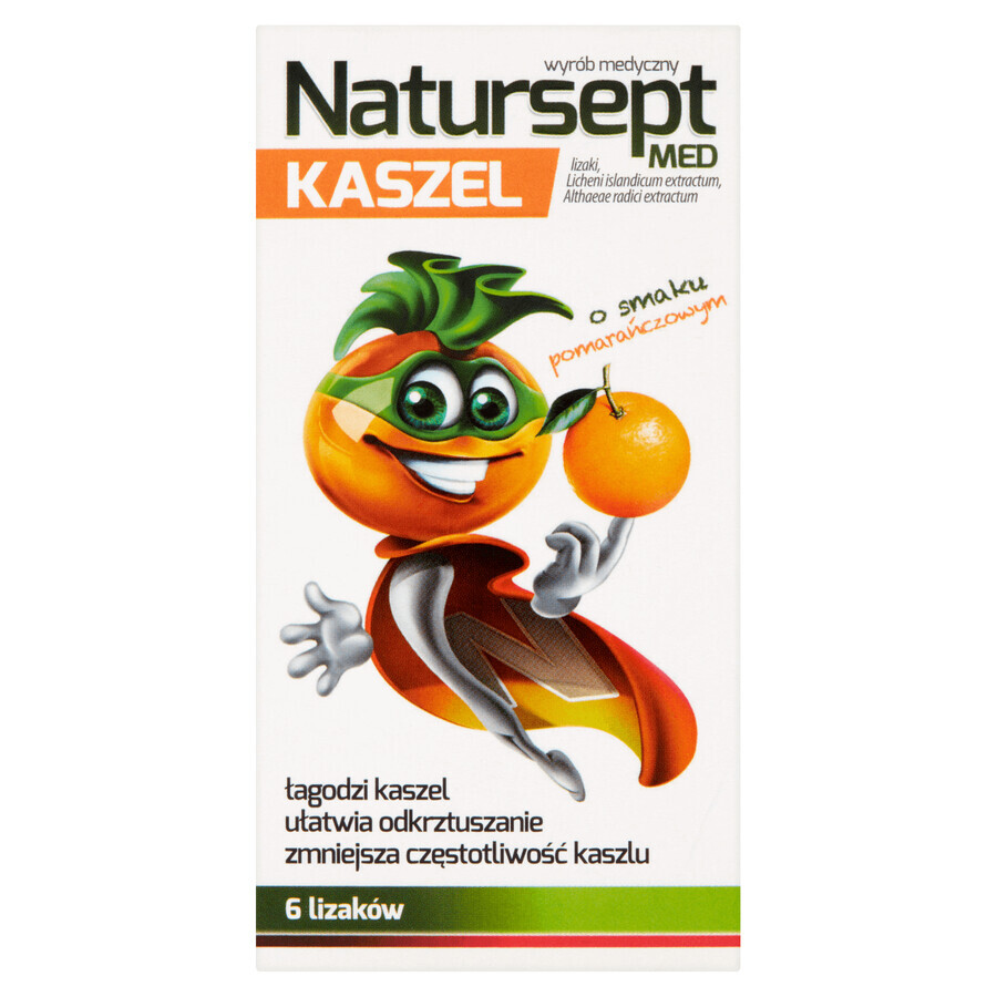 Natursept Med Cough, lollipops over 3 years, orange flavor, 6 pieces