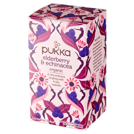 Pukka Elderberry &amp; Echinacea Organic, tisane de fruits et d'herbes, fleur de sureau et sureau, aromatisée, 2 g x 20 sachets