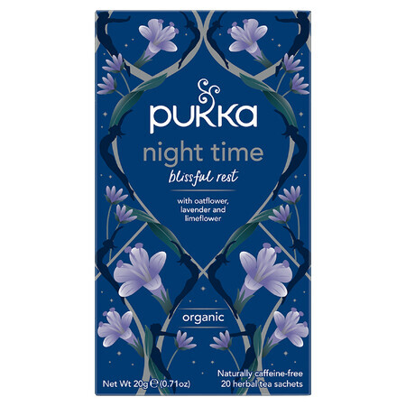 Pukka Night Time Bio, Kräutertee mit Haferflocken, Lavendel und Limette, 1 g x 20 Portionsbeutel