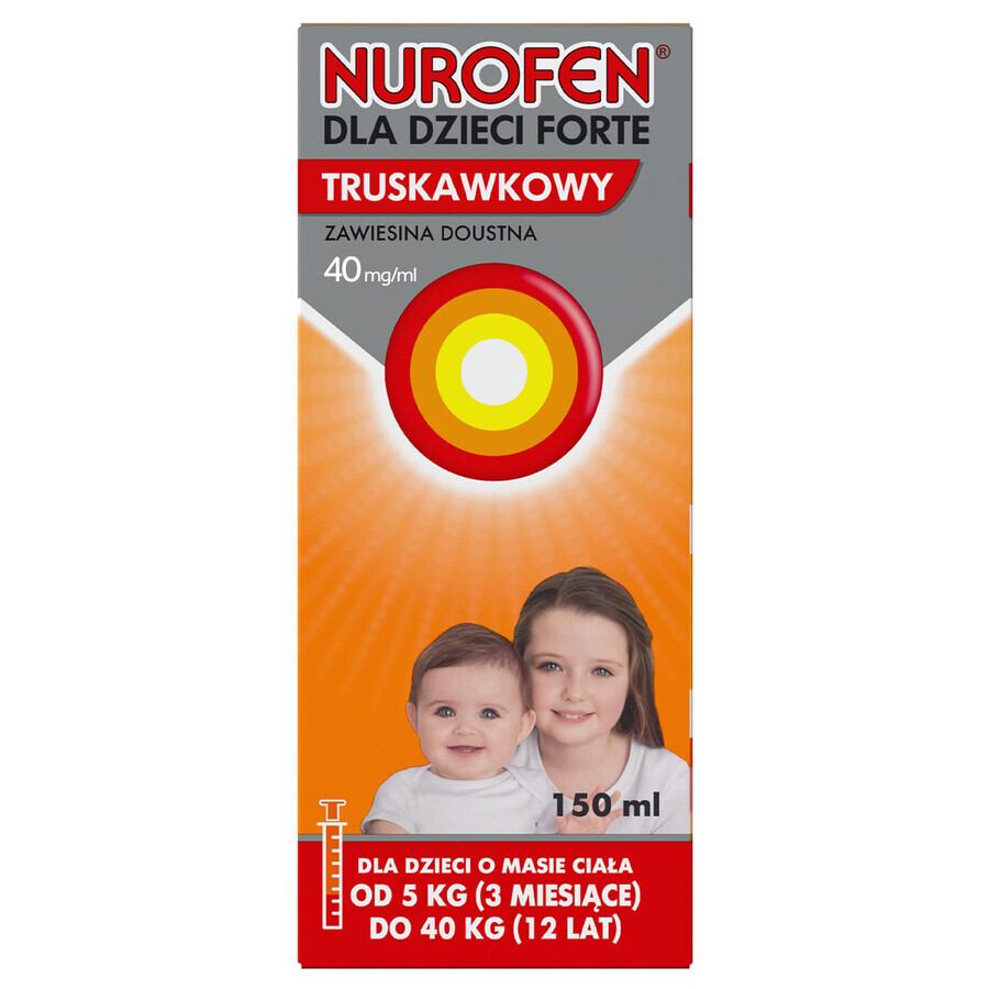 Nurofen for children Forte strawberry 40 mg/ml, oral suspension, 3 months to 12 years, 150 ml