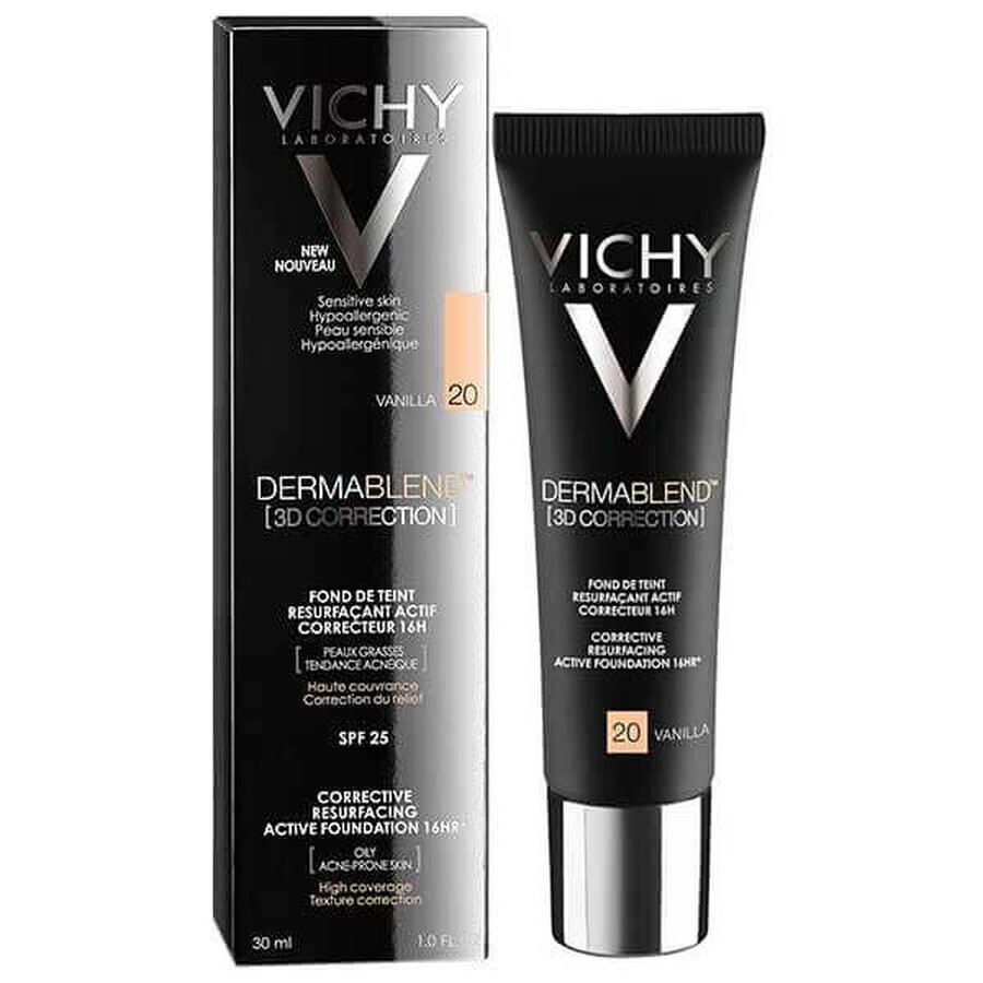 Vichy Dermablend Correction 3D, egaliserende foundation voor het huidoppervlak, Nr. 20, Vanille, 30 ml