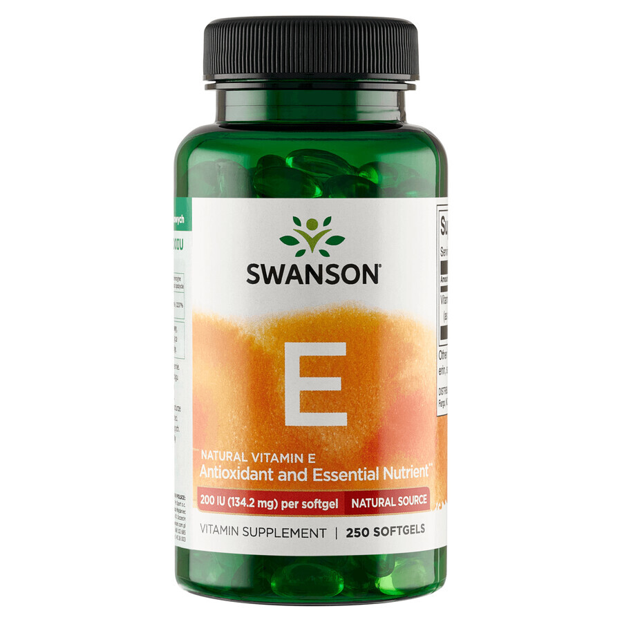 Swanson E, natürliches Vitamin E 200 IU, 250 Gelkapseln