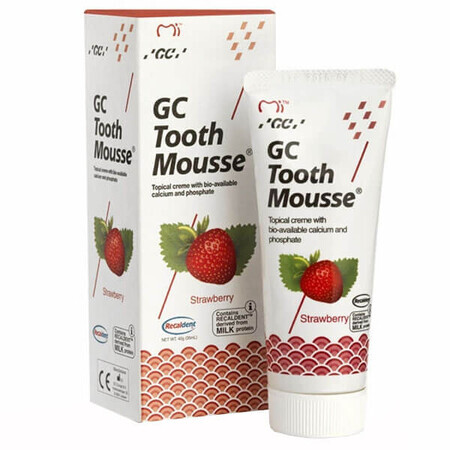 GC Tooth Mousse, pastă de dinți topică, aromă de căpșuni, fără fluor, 35 ml