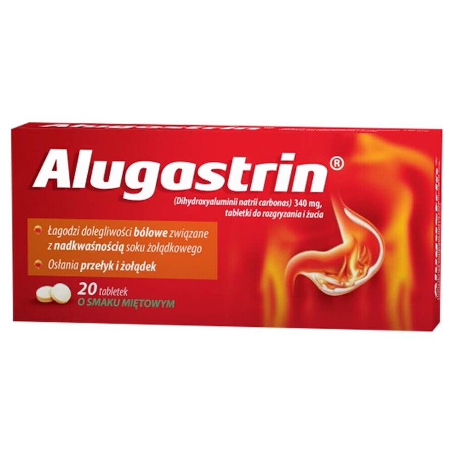 Alugastrin 340 mg, aromă de mentă, 20 comprimate masticabile