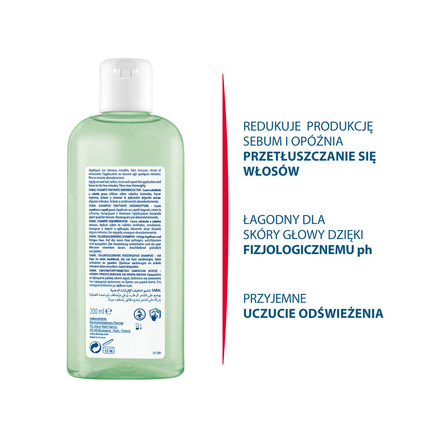 Ducray Sabal, talgreduzierendes Shampoo für fettiges Haar, 200 ml