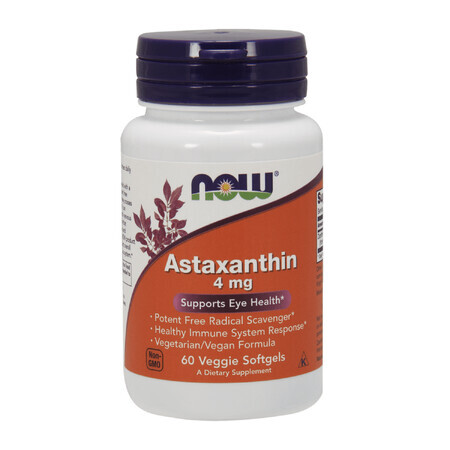 Now Foods Astaxanthin, Astaxanthin 4 mg, 60 vegetarische Kapseln