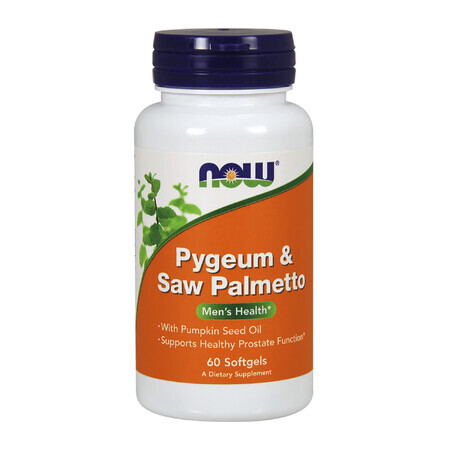 Now Foods Pygeum &amp; Saw Palmetto, prun african și palmier sabal, 60 capsule