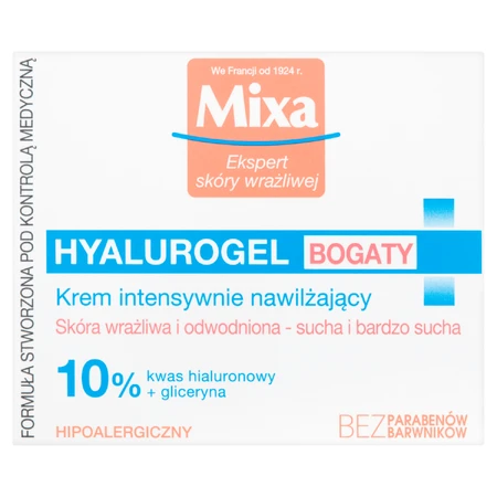 Mixa Hyalurogel, cremă hidratantă 24h, piele bogată, uscată și foarte uscată, 50 ml