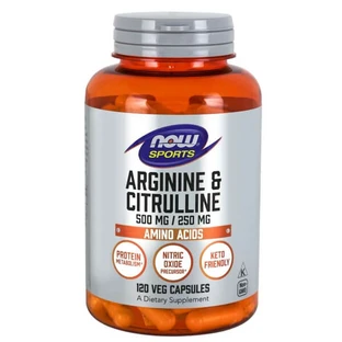 Now Foods Arginină și citrulină, L-arginină și citrulină, 120 capsule 