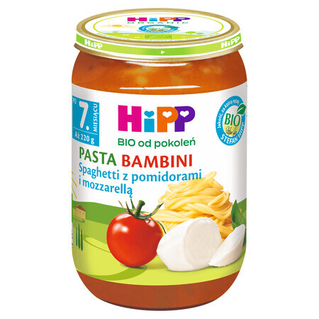 HiPP Bio Pasta Bambini plate, spaghetti with tomatoes and mozzarella, after 7 months, 220 g