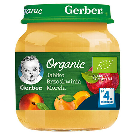 Gerber Bio, Dessert, Apfel-Pfirsich-Aprikose, nach 4 Monaten, 125 g