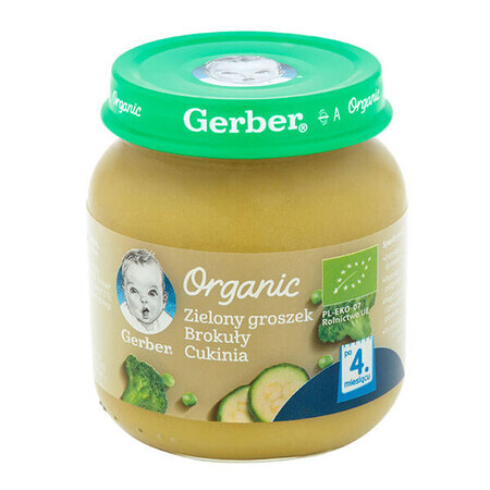 Gerber Organic Lunch, mazăre verde, broccoli, dovlecel, după 4 luni, 125 g