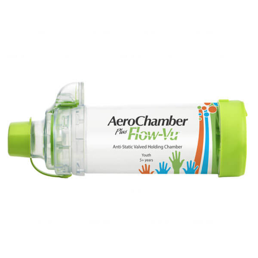 AeroChamber Plus Flow-Vu, cámara de inhalación con boquilla para niños a partir de 5 años, 1 pieza