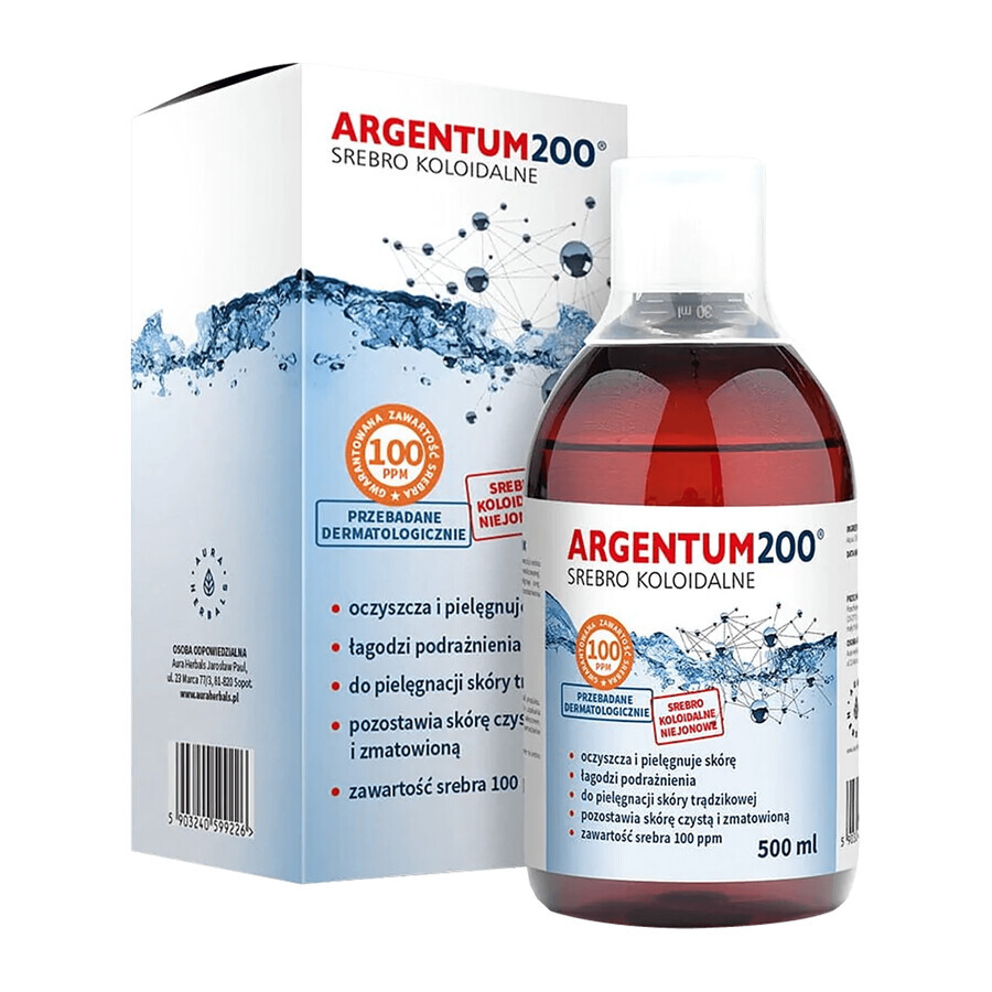 Aura Herbals Argentum 200, kolloidales Silber 100 ppm, Tonikum, 500 ml