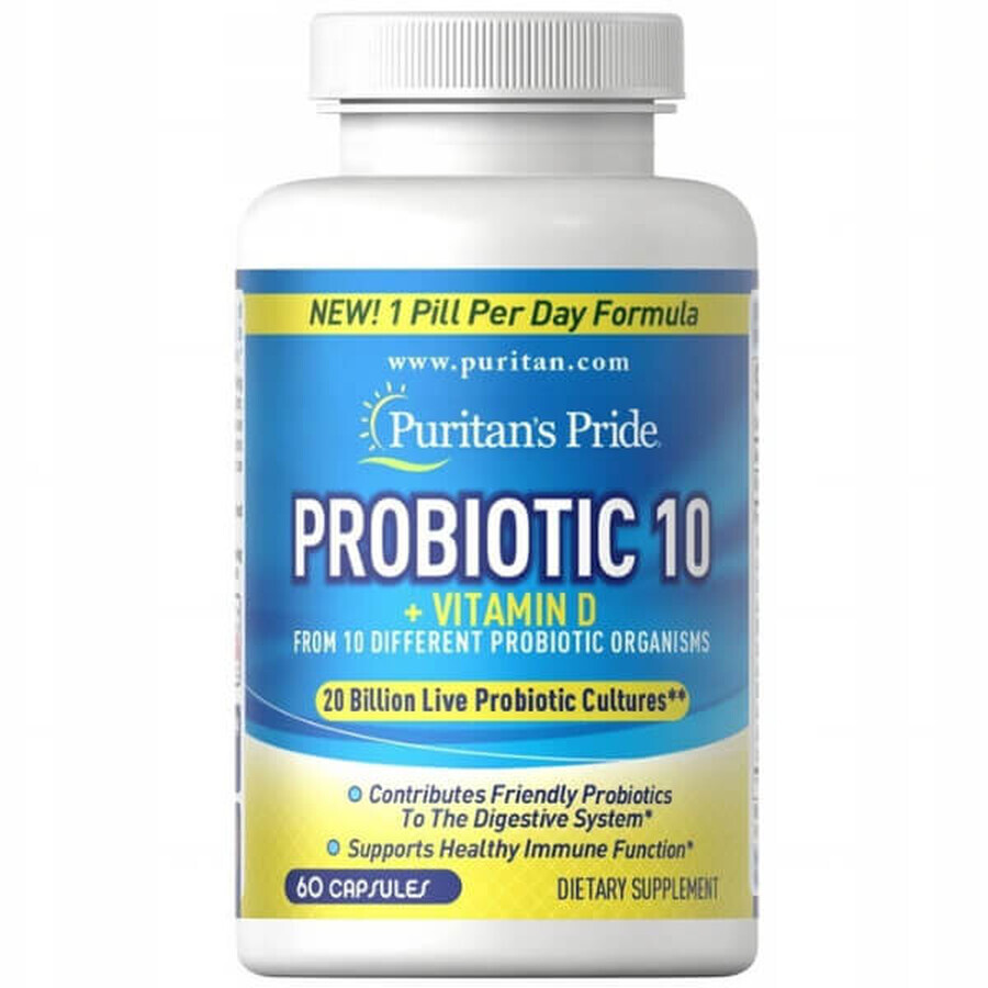 Puritan's Pride Probiotic 10 + vitamine D, 60 capsules