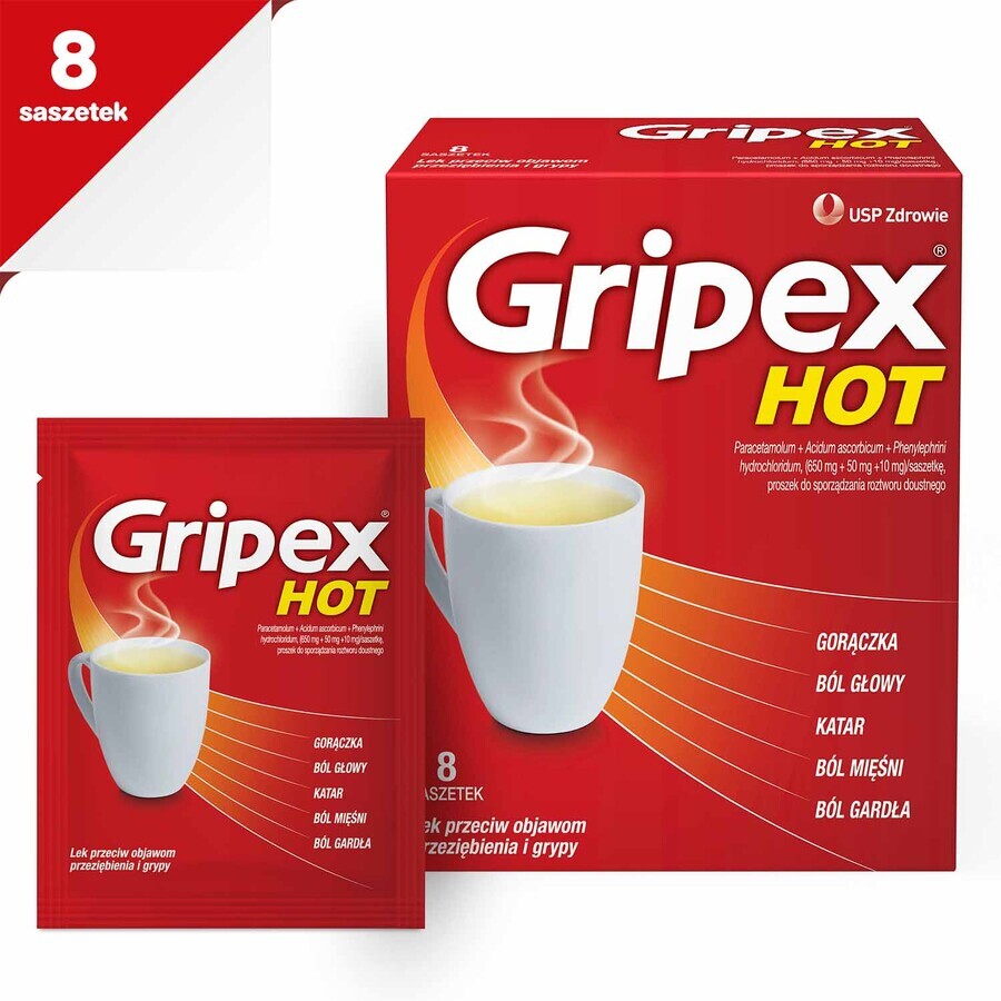 Gripex Hot 650 mg + 50 mg + 10 mg, Pulver zum Einnehmen, 8 Beutel