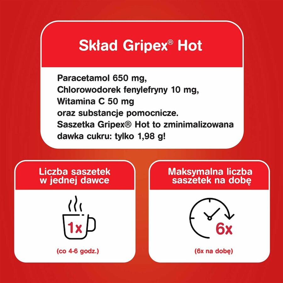 Gripex Hot 650 mg + 50 mg + 10 mg, Pulver zum Einnehmen, 8 Beutel