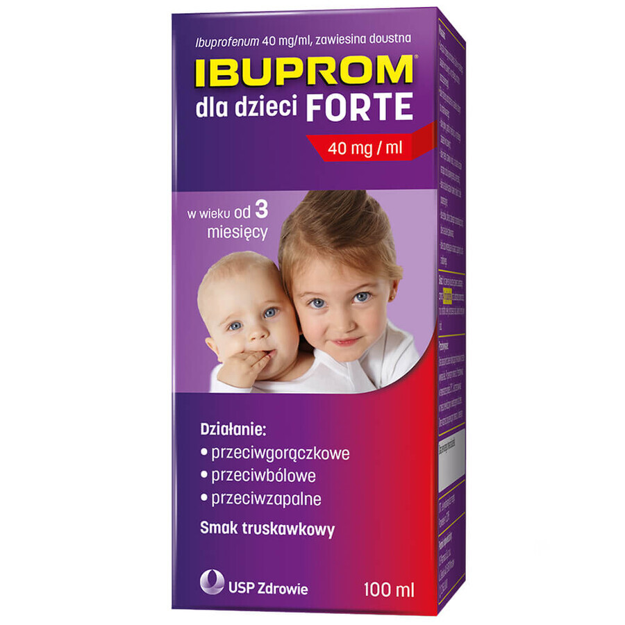 Ibuprom for Children Forte 200 mg/ 5 ml, suspensión oral a partir de 3 meses, sabor fresa, 100 ml