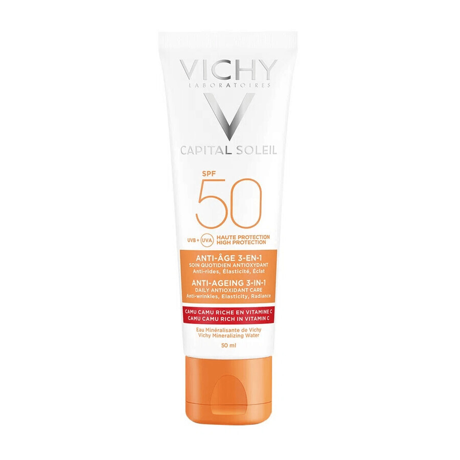 Vichy Capital Soleil, cremă de față anti-îmbătrânire 3 în 1, SPF 50+, 50 ml