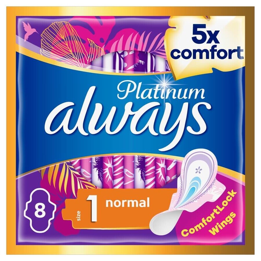 Always Platinum, maandverband met vleugels, Ultra Normal Plus, 8 stuks