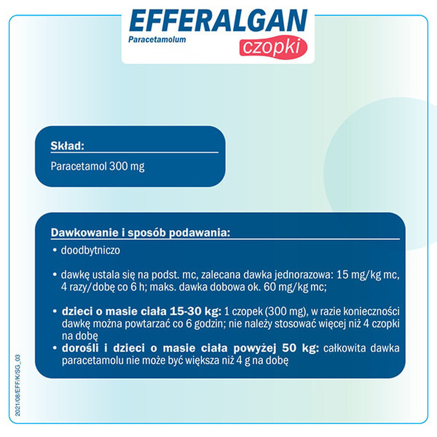 Efferalgan 300 mg, rectal suppositories, 10 pieces