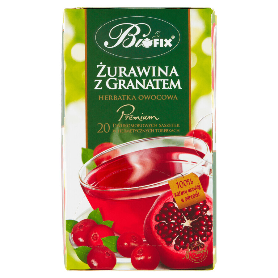 Bi Fix, Premium Cranberry cu rodie, ceai de fructe, 20 pliculețe