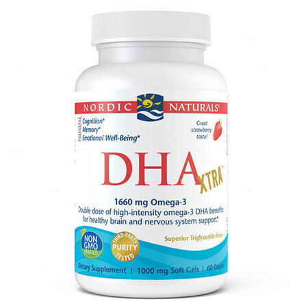 Nordic Naturals DHA Xtra, Omega-3 1660 mg, Erdbeergeschmack, 60 Kapseln