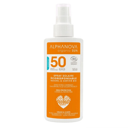 Alphanova Sun Bio, Sonnenschutzspray, hypoallergen, SPF 50, 125 g