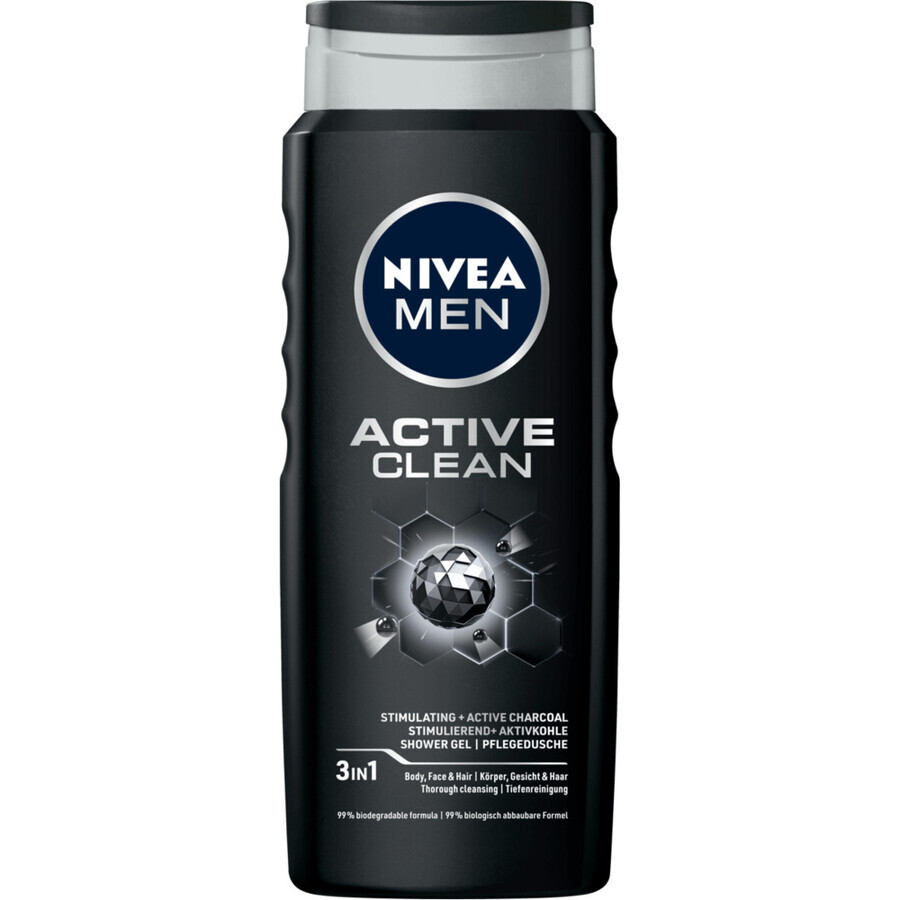 Nivea Men, 3-in-1 douchegel voor gezicht, lichaam en haar, Active Clean, 500 ml