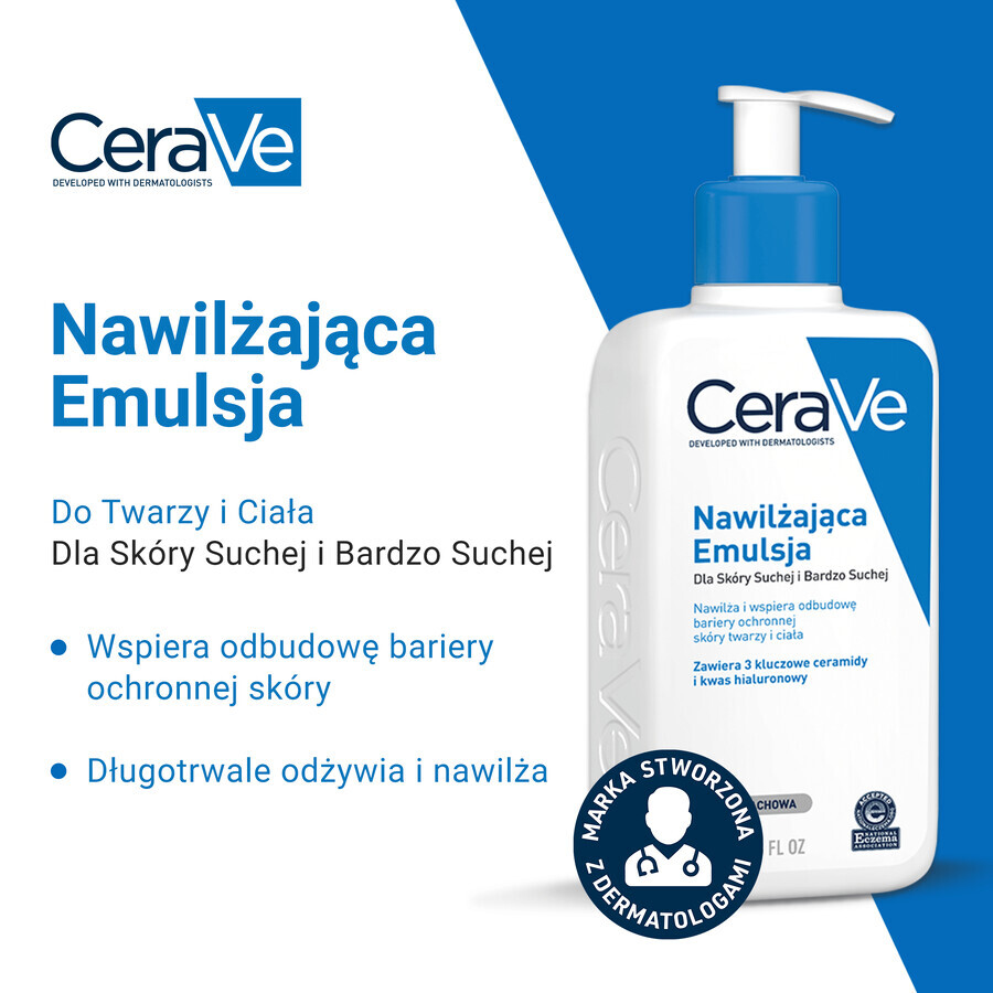 CeraVe, feuchtigkeitsspendende Emulsion mit Ceramiden, trockene und sehr trockene Haut, 236 ml