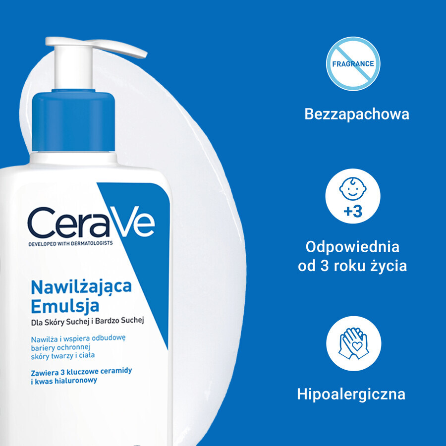 CeraVe, feuchtigkeitsspendende Emulsion mit Ceramiden, trockene und sehr trockene Haut, 236 ml