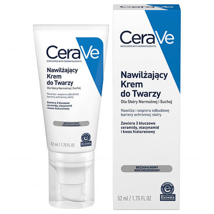 CeraVe, cremă hidratantă cu ceramide pentru față, piele normală și uscată, 52 ml