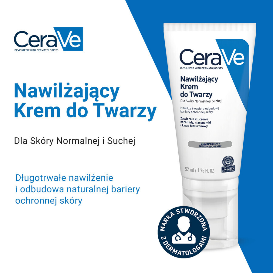 CeraVe, Feuchtigkeitscreme mit Ceramiden für das Gesicht, normale und trockene Haut, 52 ml