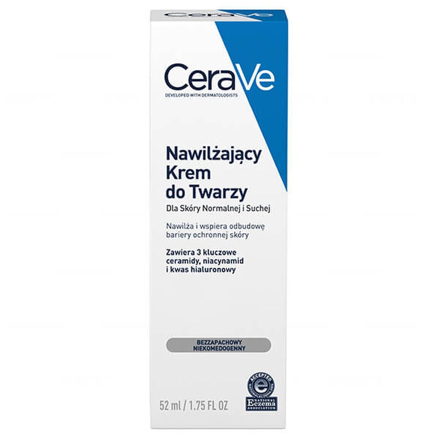 CeraVe, cremă hidratantă cu ceramide pentru față, piele normală și uscată, 52 ml