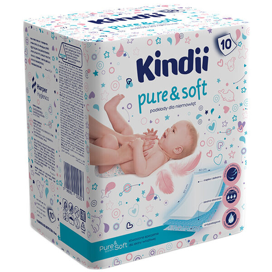 Kindii Pure &amp; Soft, Babyeinlagen, Einweg, 60 cm x 60 cm, 10 Stück