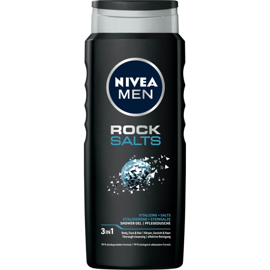 Nivea Men, Gel douche 3-en-1 pour le visage, le corps et les cheveux, sels de roche, 500 ml