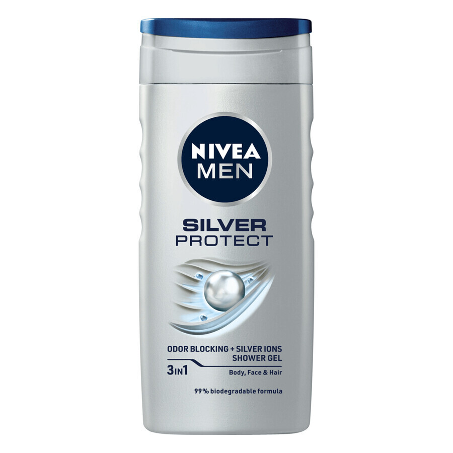 Nivea Men Silver Protect, gel doccia 3 in 1 per viso, corpo e capelli, 250 ml