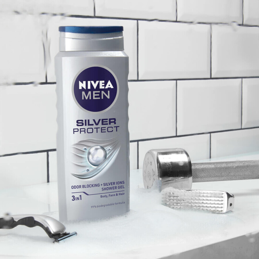 Nivea Men Silver Protect, gel doccia 3 in 1 per viso, corpo e capelli, 250 ml