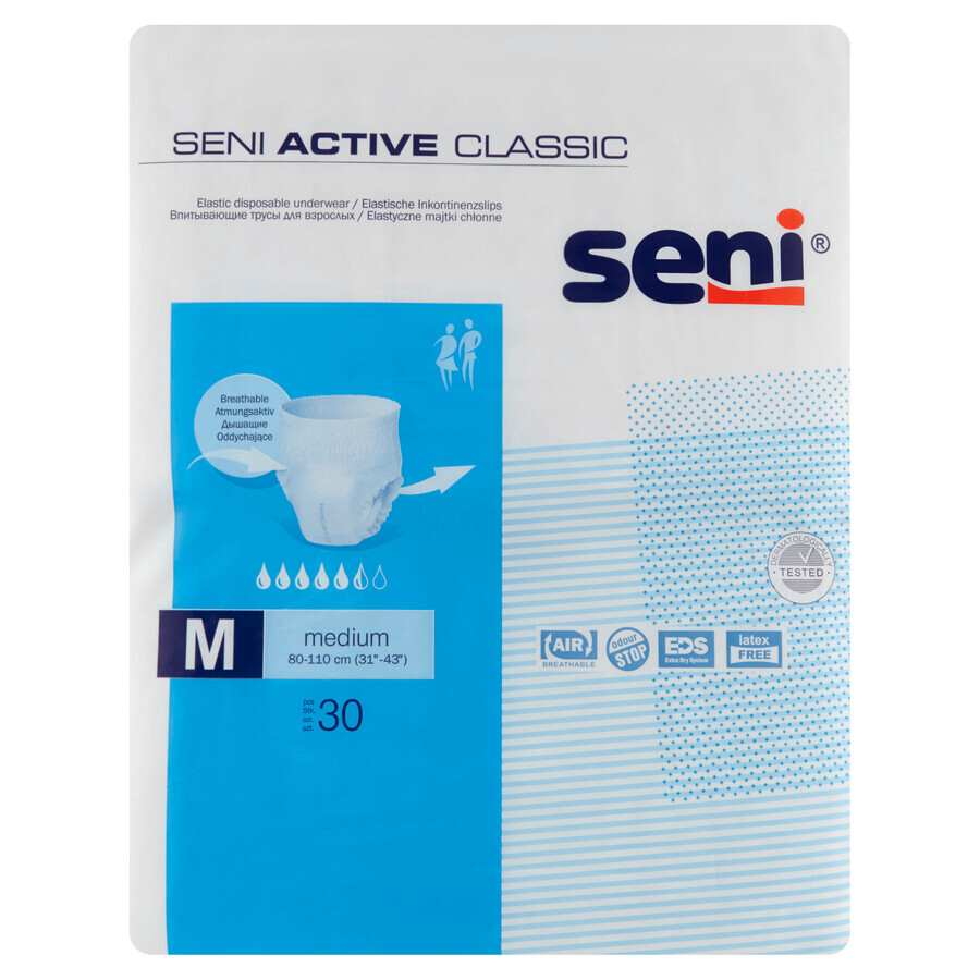 Seni Active Classic, bragas absorbentes, medianas, 80-110 cm, 30 piezas