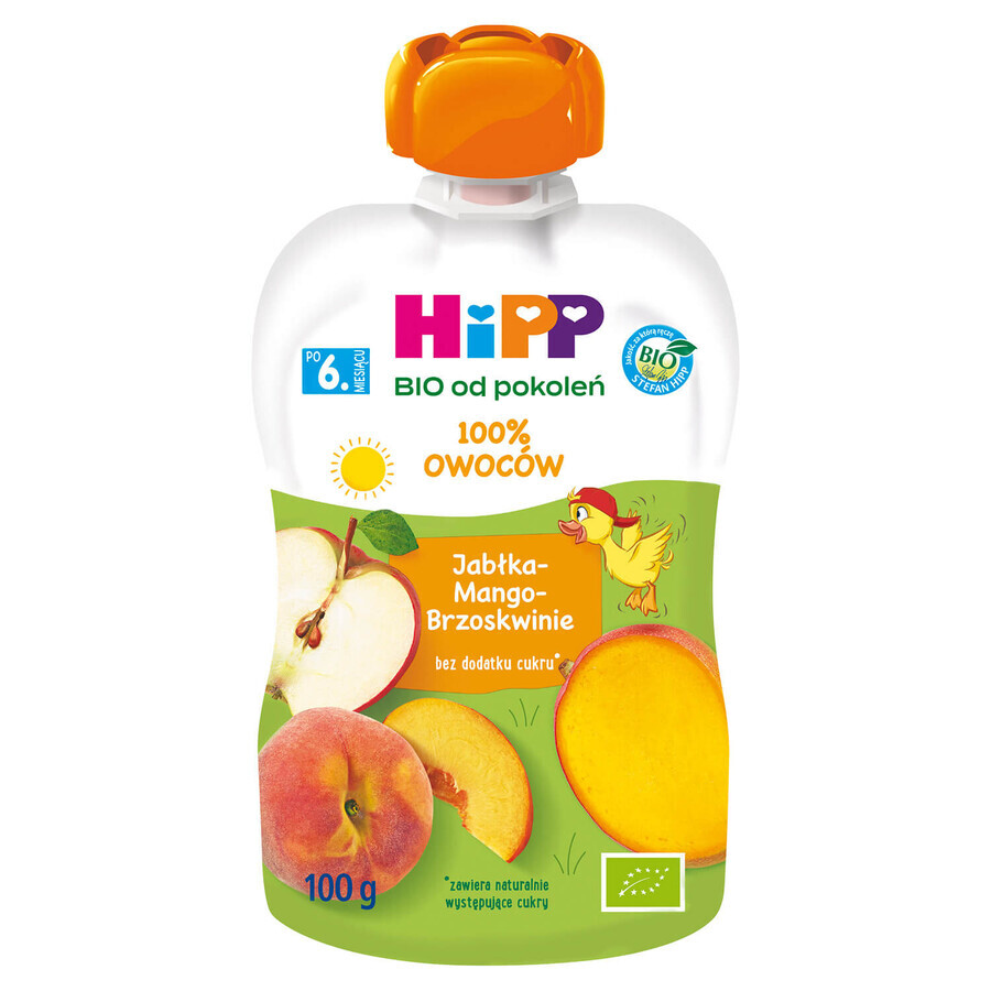 HiPP Bio Fruchtmousse, Apfel, Mango, Pfirsich, nach 6 Monaten, 100 g