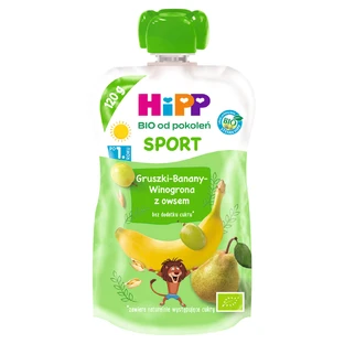 HiPP Sport Bio mousse de fructe, pere, banane, struguri cu ovăz, după 1 an, 120 g