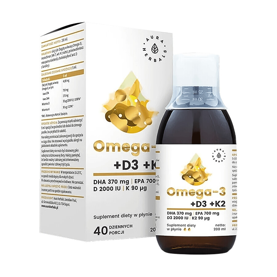 Aura Herbals Omega-3 + D3 + K2, 200 ml