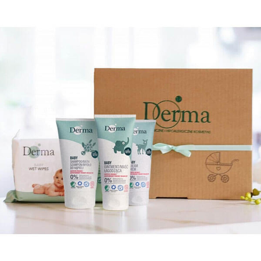 Derma Eco Baby, unguent calmant, 100 ml + cremă de îngrijire, 100 ml, + șampon-săpun, 150 ml + șervețele umede, 64 bucăți