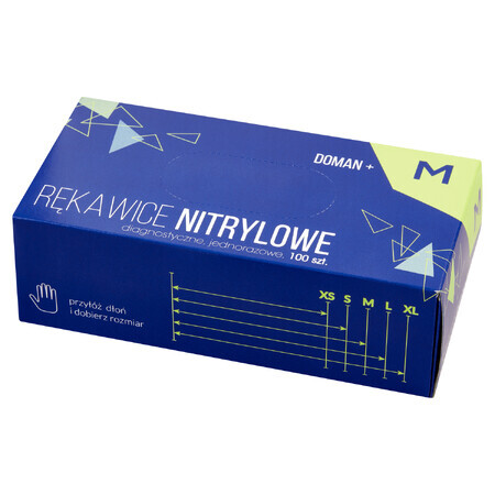 Doman+, nitrile gloves, non-sterile, powder-free, blue, size M, 100 pieces