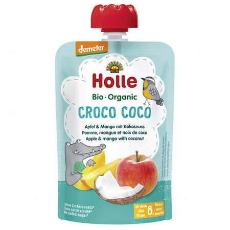 Holle, Mousse de frutas en tubo Croco Coco, manzana, mango, coco BIO, después de 8 meses, 100 g