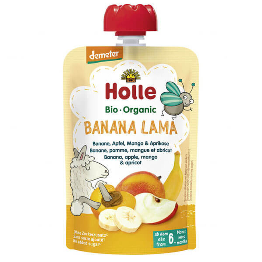 Holle, Banana Lama tube fruitmousse, banaan, appel, mango, abrikoos BIO, na 6 maanden, 100 g