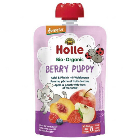 Holle, Berry Puppy Tube Fruchtmousse, Apfel, Pfirsich, Beeren BIO, nach 8 Monaten, 100 g